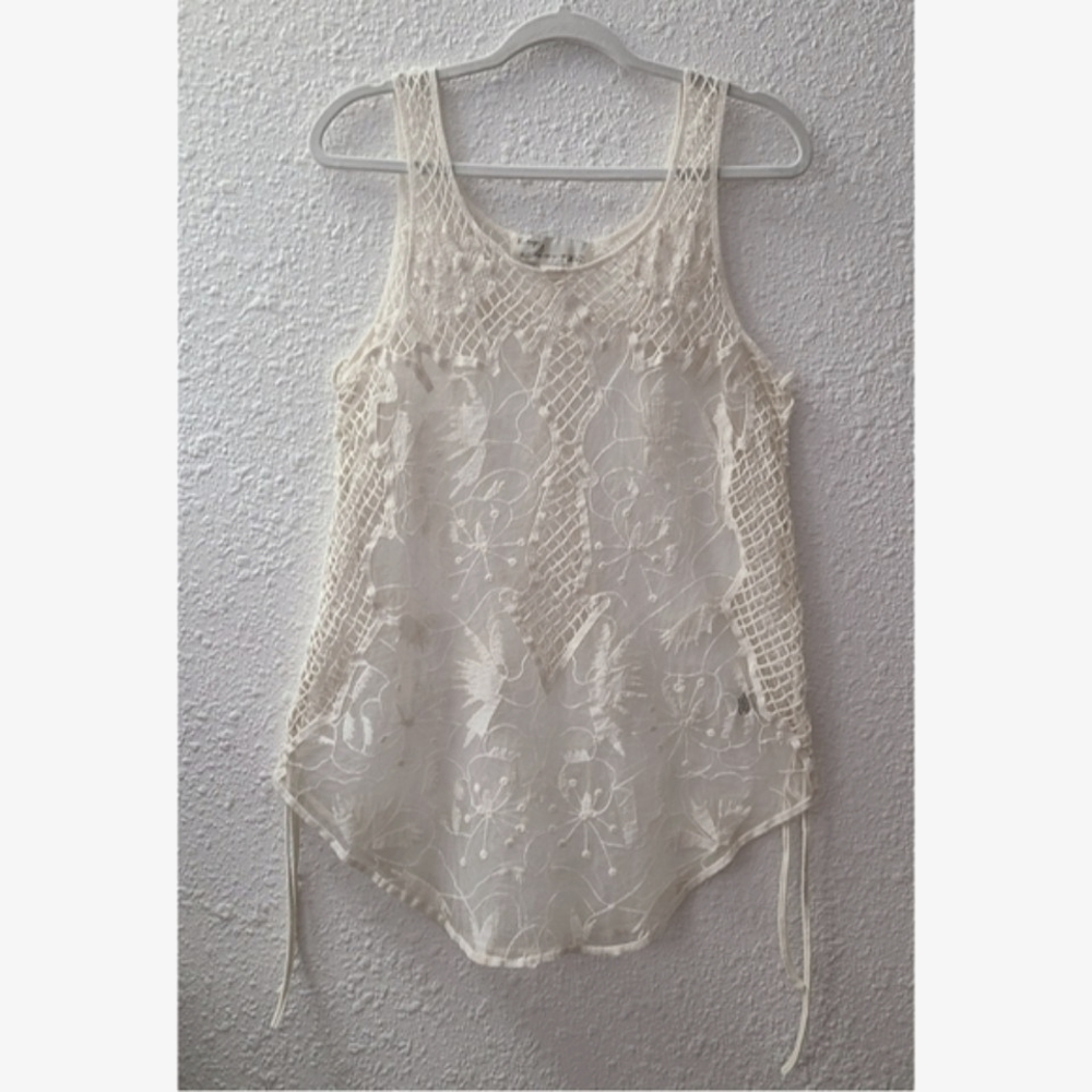 Vintage Havana lace, crochet, and sheer tank top